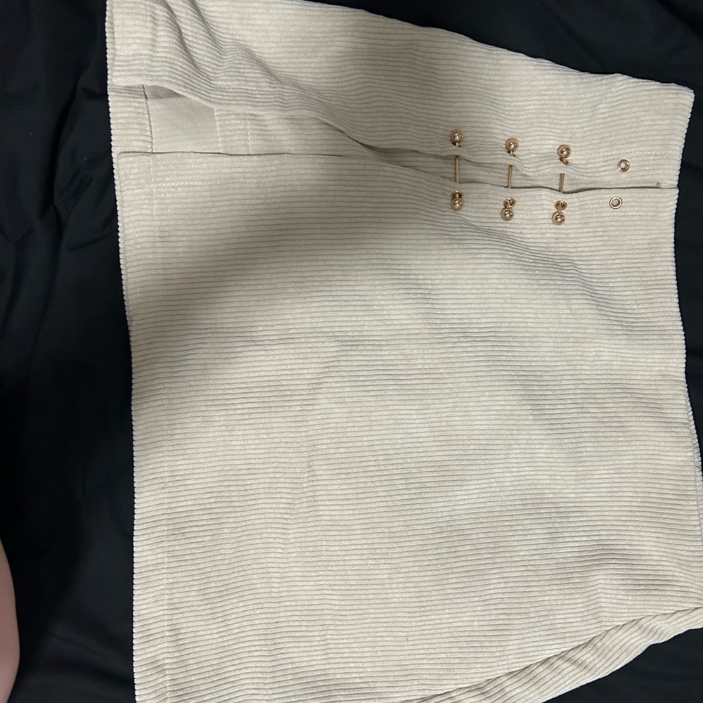 Beige Skirt with Gold Button Accents